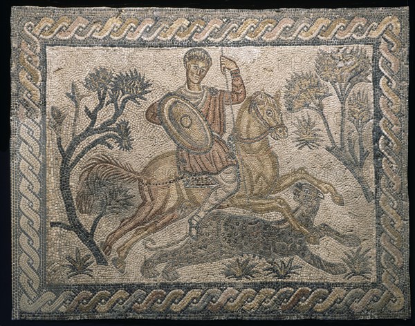 MOSAICO ROMANO DE LA VILLA DE LAS TIONDAS-EMERITENSE-CACERIA- S V DC-
MERIDA, MUSEO DE ARTE ROMANO
BADAJOZ