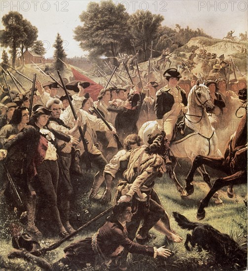 GRABADO-EL GENERAL CHARLES LEE RETIRANDOSE EN NUEVA JERSEY-