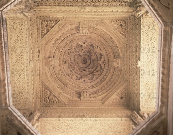 INTERIOR DEL PALACIO-CUPULA CON DECORAC VEGETAL Y FLORAL
GWALIOR, FUERTE MAN MANDIR
INDIA