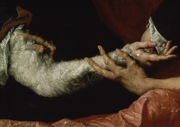 Ribera, Isaac and Jacob - Detail from Jacob's arm with the kid skin
