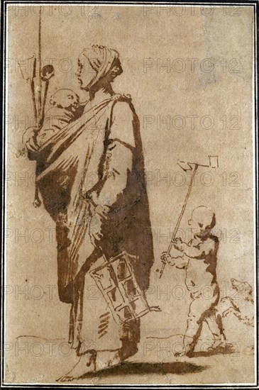 RIBERA JOSE DE 1591/1652
MUJER CON BEBE EN BRAZOS SEGUIDA DE NIÑO Y PERRO-
COLECCION PARTICULAR