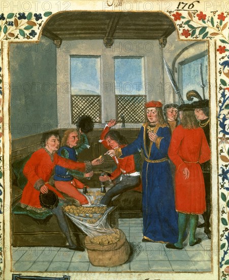 ORESMES NICOLAS
I-MINIATURA"ORIGINE MONETARUM"ACUÑACION DE MONEDAS EN EPOCA DE CARLOS VII-1403/1461
PARIS, COLECCION PARTICULAR
FRANCIA