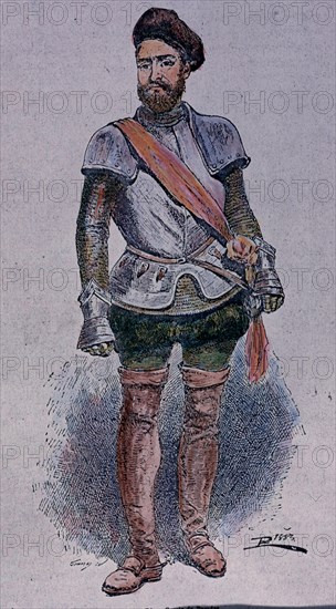 I-DIEGO GARCIA PAREDES (1506-1563) - CONQUISTADOR ESPAÑOL - GRABADO DE 1880