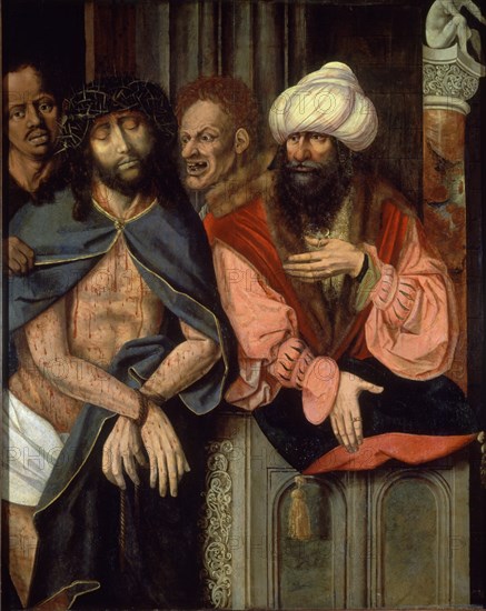 MAESTRO DE LA SANTA SANGRE
ECCE-HOMO, PANEL CENTRAL-EL NAZARENO PILATOS Y DOS JUDIOS-NºP 1559
MADRID, MUSEO DE AMERICA
MADRID