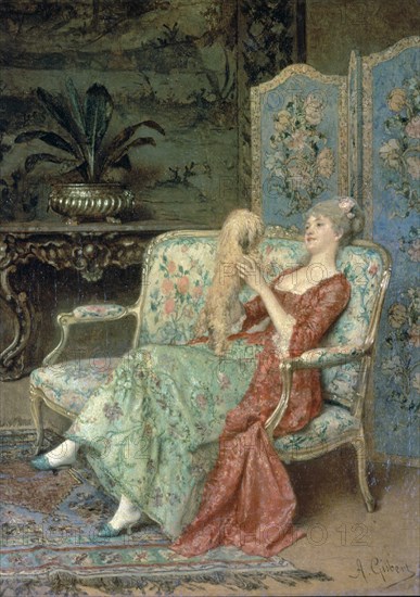 GISBERT ANTONIO 1834/1902
DAMISELA CON PERRITO-OLEO TABLA, 26,7x20,4 CM
HABANA LA, MUSEO BELLAS ARTES
CUBA