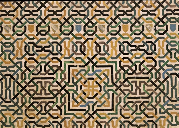 MOSAICO-ALICATADO CON CINTAS COLOREADAS Y ESCUDETE NAZARI
GRANADA, ALHAMBRA-SALA DOS HERMANAS
GRANADA