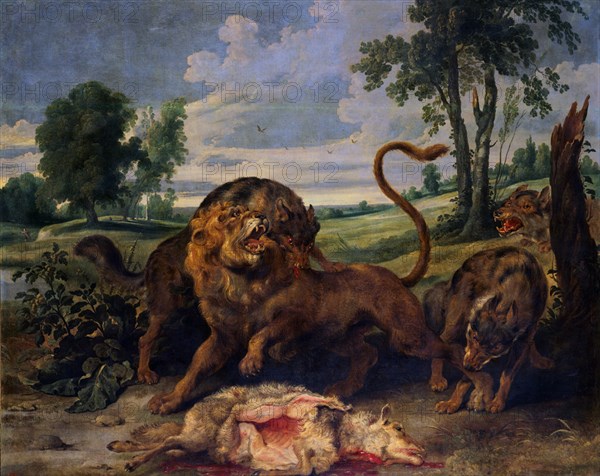 De Vos, A Lion and Three Wolves