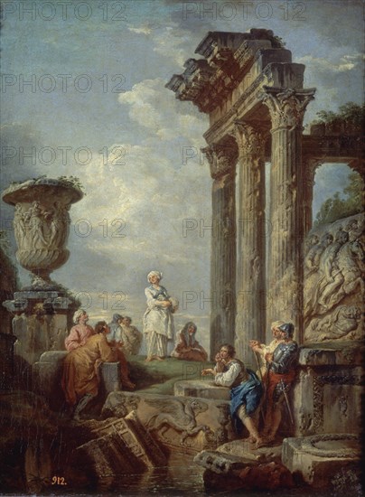 Panini, A woman delivers a speech among ruins