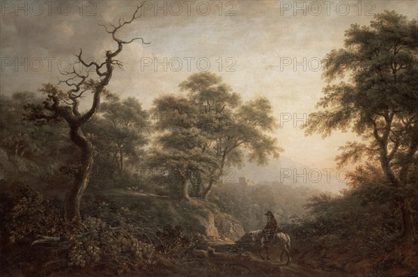 Pocock, Landscape with figure on horseback