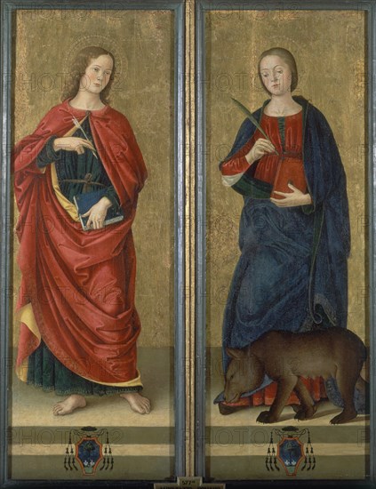 Antoniazzo: Triptyque: Fermé - Saint Jean l'Évangéliste et Sainte Columba