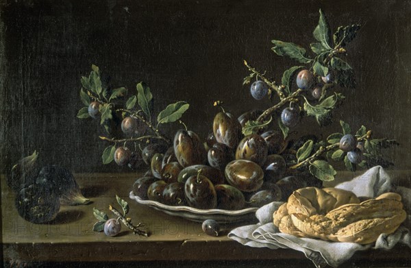 Melendez L., Nature morte: Prunes sur une branche et pain