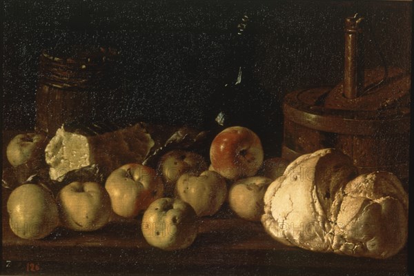 Melendez L., Nature morte: Pain, pommes et petit tonneau