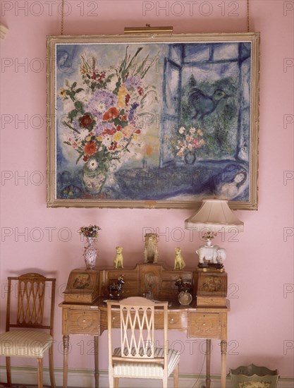 Interior of the pink room at the Liria Palace in Madrid