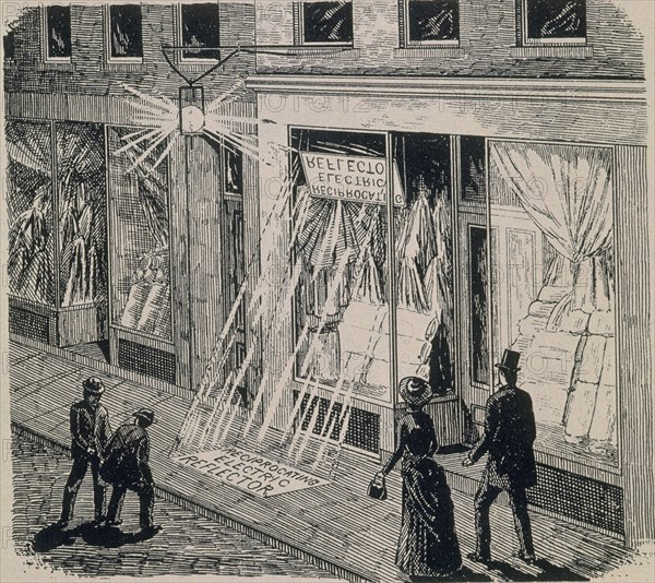 GRABADO-REFLECTOR ELECTRICO PARA ANUNCIOS-1884-PATENTE USA