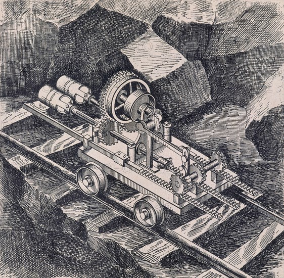 GRABADO-MAQUINA PARA TRABAJAR EN MINAS DE CARBON-1883-PATENTE USA