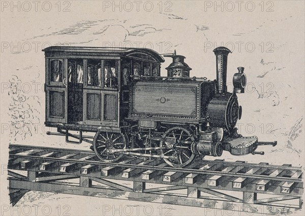 GRABADO-LOCOMOTORA-TANQUE O CISTERNA PARA CAMINOS ELEVADOS-1883-PATENTE USA