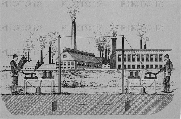 GRABADO-TELEGRAFO ELECTROMAGNETICO-1840-PATENTE USA