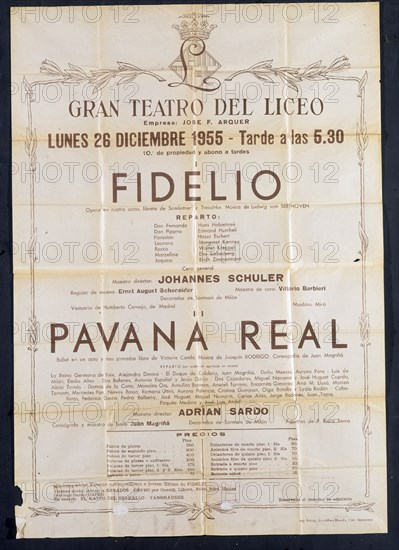 CARTEL DEL TEATRO DEL LICEO-OPERA DE FIDELIO Y BALLET PAVANA REAL-1955
MADRID, COLECCION PARTICULAR
MADRID