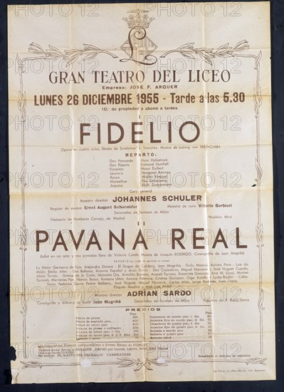 CARTEL DEL TEATRO DEL LICEO-OPERA DE FIDELIO Y BALLET PAVANA REAL-1955
MADRID, COLECCION PARTICULAR
MADRID