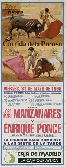 E-CARTEL DE TOROS-CORRIDA DE LA PRENSA EN LAS VENTAS-31/5/1996
MADRID, COLECCION PARTICULAR
MADRID