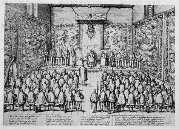 HOGENBERG
GRABADO-CARLOS V ABDICA DE LOS PAISES BAJOS 25/10/1555 BRUSELAS
MADRID, BIBLIOTECA NACIONAL B ARTES
MADRID