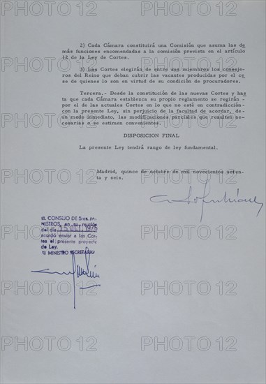 PROYECTO DE LEY PARA REFORMA POLITICA 1977-PG 3-FIRMADO POR ADOLFO SUAREZ
MADRID, CONGRESO DE LOS DIPUTADOS-BIBLIOTECA
MADRID