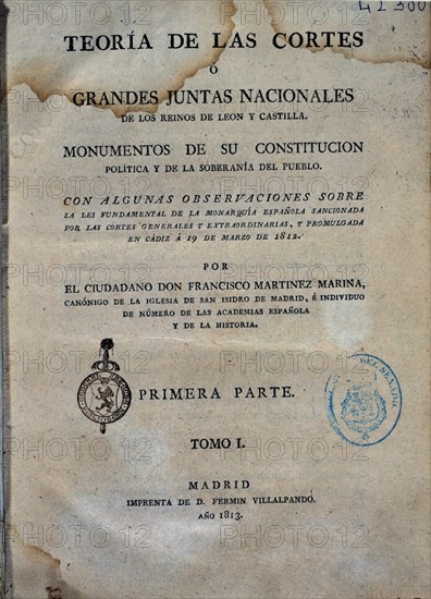 MARTINEZ MARINA FRANCISCO
PORTADA-TEORIA DE LAS CORTES 1813
MADRID, SENADO-BIBLIOTECA
MADRID
This image is not downloadable. Contact us for the high res.