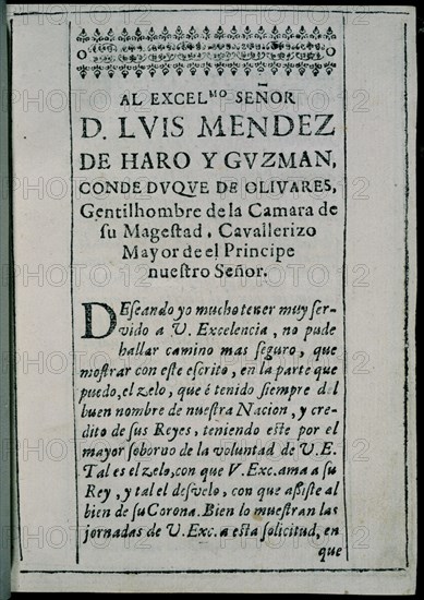 ESCRITO AL EXCMO SR.LUIS MENDEZ DE HARO Y GUZMAN-CDE DQUE OLIVARES
MADRID, SENADO-BIBLIOTECA
MADRID