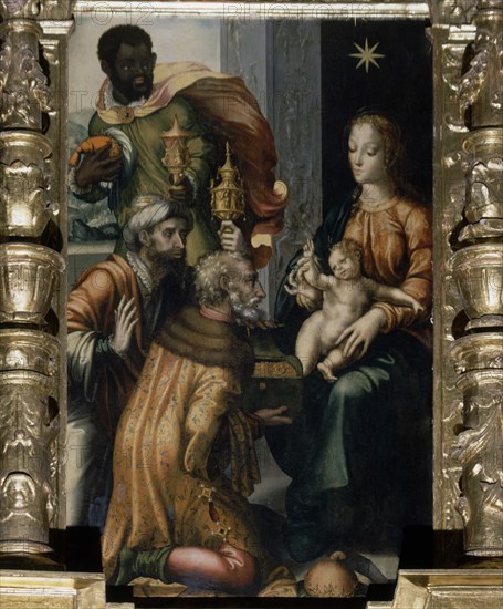 MORALES LUIS DE 1515/1586
RETABLO MAYOR - DETALLE DE LA ADORACION DE LOS REYES - S XVI
ARROYO DE LA LUZ, IGLESIA PARROQUIAL
CACERES