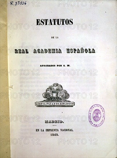 PORTADA-ESTATUTOS DE LA REAL ACADEMIA DE LA LENGUA ESPAÑOLA 1848
MADRID, ACADEMIA DE LA LENGUA
MADRID