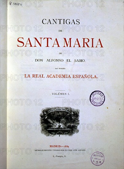 ALFONSO X EL SABIO 1221/84
PORTADA-CANTIGAS STA Mª-VOL I-PUBLICA LA REAL ACAD ESPAÑOLA-MADRID 1889
MADRID, ACADEMIA DE LA LENGUA
MADRID

This image is not downloadable. Contact us for the high res.