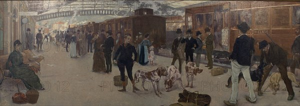 GUIARD ADOLFO1860-1916
CAZADORES EN LA ESTACION DEL NORTE 1887 O/L 116X310 CM
BILBAO, COLECCION SOC BILBAINA
VIZCAYA