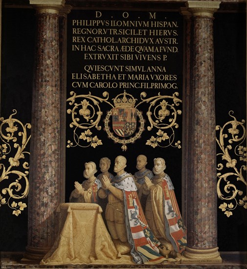 PANTOJA DE LA CRUZ 1553/1608
PINTURA DEL CENOTAFIO O GRUPO ESCULTORICO DE FELIPE II - 200x200 cm- AÑO 1699
SAN LORENZO DEL ESCORIAL, MONASTERIO-INTERIOR
MADRID