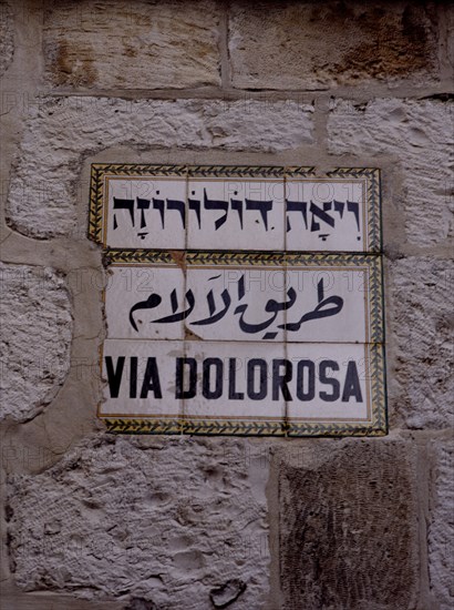 AZULEJO INDICATIVO DE LA VIA DOLOROSA ESCRITO EN HEBREO,ARABE Y LATIN
JERUSALEN, VIA DOLOROSA
ISRAEL

This image is not downloadable. Contact us for the high res.