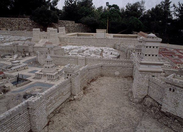 MURALLA DE LA CIUDAD DE HERODES Y AL FONDO EL TEMPLO
JERUSALEN, MAQUETA DE JERUSALEN
ISRAEL