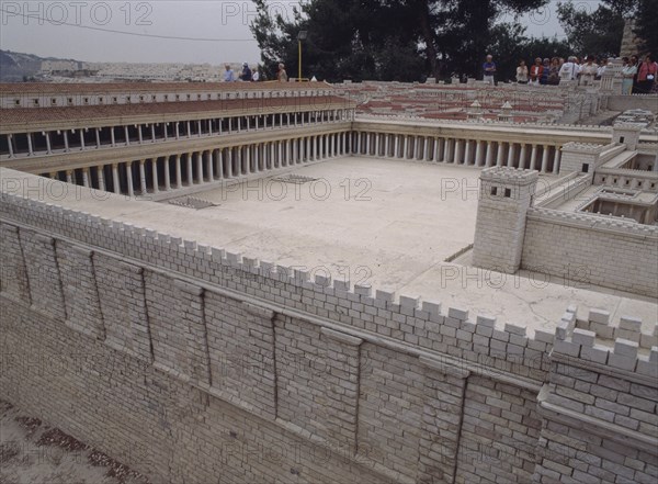 TEMPLO DE HERODES-PATIO EXTERIOR PORTICADO CON EL CLAUSTRO REAL A LA IZQUIERDA
JERUSALEN, MAQUETA DE JERUSALEN
ISRAEL