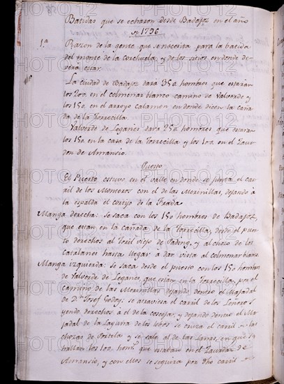"LIBRO DE VATIDAS"(CARLOS IV) FOL 58V"BATIDAS QUE SE ECHARON DESDE BADAJOZ EN 1796
MADRID, PALACIO REAL-BIBLIOTECA
MADRID