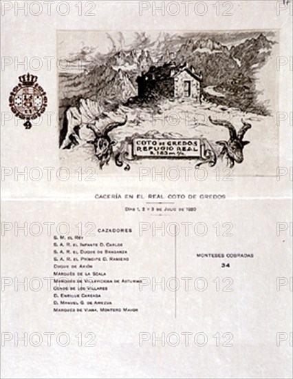 ESTADO DE CACERIA EN EL COTO DE GREDOS-JULIO 1920-TARJETA CON CAZADORES Y PIEZAS COBRADAS
MADRID, PALACIO REAL-BIBLIOTECA
MADRID