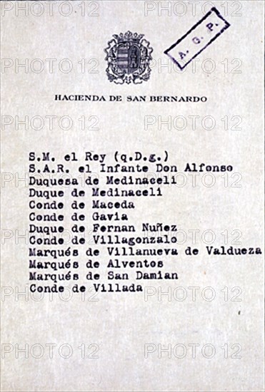 LISTA DE INVITADOS A MONTERIA REAL EN LA HACIENDA DE S.BERNARDO-(HORNACHUELOS) 1928/29
MADRID, PALACIO REAL-BIBLIOTECA
MADRID