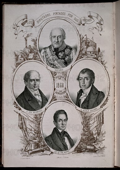 LLANTA B
DIPUTADOS PINTADOS POR SUS HECHOS-"CASTAÑOS-CEA BERMUDEZ-ALCALA GALIANO-CDE DE NAVAS 1868"
MADRID, CONGRESO DE LOS DIPUTADOS-BIBLIOTECA
MADRID