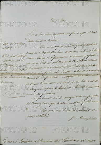 OFICIO DE JUAN ALVAREZ MENDIZABAL 3/5/1836 SOBRE VENTA DE BIENES DE COMUNIDADES RELIGIOSAS
MADRID, CONGRESO DE LOS DIPUTADOS-BIBLIOTECA
MADRID