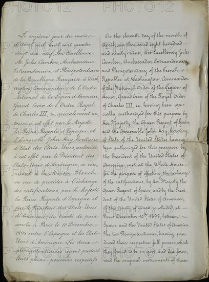 CANJE DE RATIFICACIONES ENTRE REINA REGENTE Y EL PTE DE LOS EE UU WASHINGTON 11/4/1899
MADRID, CONGRESO DE LOS DIPUTADOS-BIBLIOTECA
MADRID
