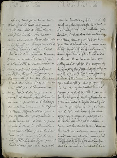 CANJE DE RATIFICACIONES ENTRE REINA REGENTE Y EL PTE DE LOS EE UU WASHINGTON 11/4/1899
MADRID, CONGRESO DE LOS DIPUTADOS-BIBLIOTECA
MADRID