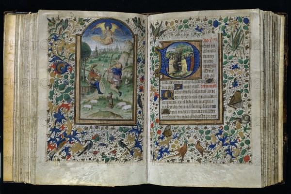 LIBRO DE HORAS AL USO DE ROMA-FLANDES S XV-IZQ:ANUNCIACION-DCHA:MOISES HACE BROTAR AGUA DE LA ROCA
MADRID, CONGRESO DE LOS DIPUTADOS-BIBLIOTECA
MADRID