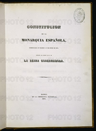 CONSTITUCION PROMULGADA EN MADRID EL 18/6/1837-IMPRESA POR ORDEN DE LA REINA GOBERNADORA-IMPRENTA NA
MADRID, CONGRESO DE LOS DIPUTADOS-BIBLIOTECA
MADRID