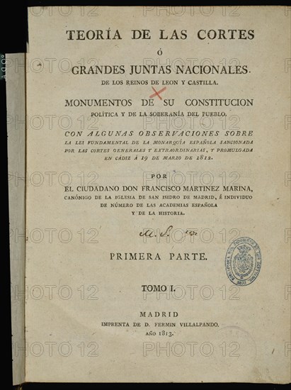 MARTINEZ MARINA FRANCISCO
PORTADA-TEORIA DE LAS CORTES O GRANDES JUNTAS NACIONALES DE LEON Y CASTILLA-TOMO I-1ºPARTE-MADRID 18
MADRID, CONGRESO DE LOS DIPUTADOS-BIBLIOTECA
MADRID

This image is not downloadable. Contact us for the high res.