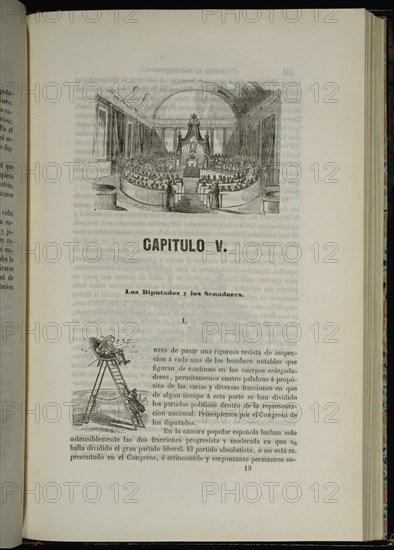 "LOS DIPUTADOS Y LOS SENADORES"PAGINA 19-GRABADO SALON SESIONES Y CARICATURA AL PARTIDO ABSOLUTISTA
MADRID, CONGRESO DE LOS DIPUTADOS-BIBLIOTECA
MADRID
This image is not downloadable. Contact us for the high res.