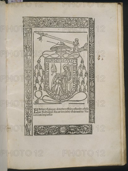 FERNANDEZ LUCAS
FARSA Y EGLOGAS-PAGINA ILUSTRADA CON ESCUDO RELIGIOSO - IMPRESO EN SALAMANCA- HACIA 1514
MADRID, ACADEMIA DE LA LENGUA
MADRID