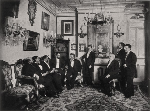 REUNION DE ACADEMICOS EN  LA CASA DEL CONDE DE LAS NAVAS/ GALDOS, MENENDEZ PELAYO, VALERA, DARIO
MADRID, ACADEMIA DE LA LENGUA
MADRID