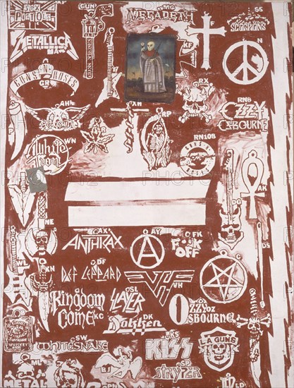 OCAMPO MANUEL 1965-
HEAVY METAL PINS SATAN WORSHIPS- 1998- VINILO/COLLAGE
MADRID, GALERIA SOLEDAD LORENZO
MADRID